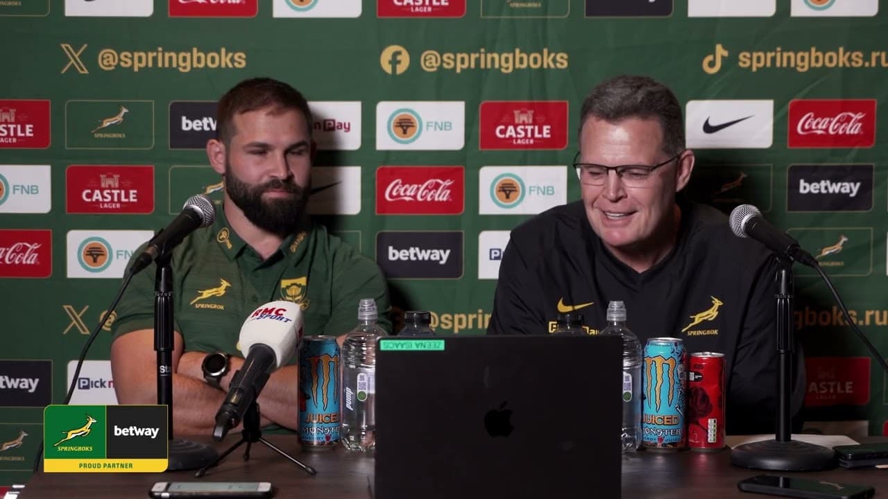 Springbok team announcement with Rassie Erasmus and Cobus Reinach