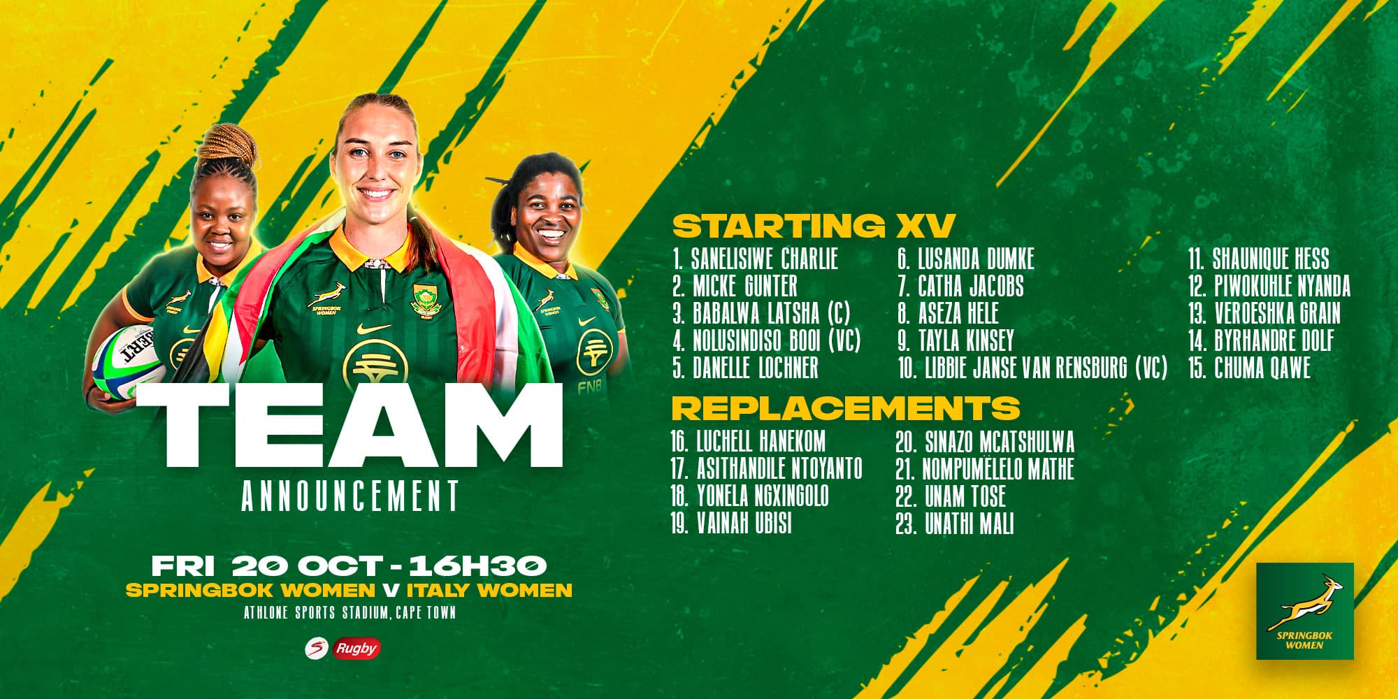 Koen tweaks Bok Women for Italy showdown