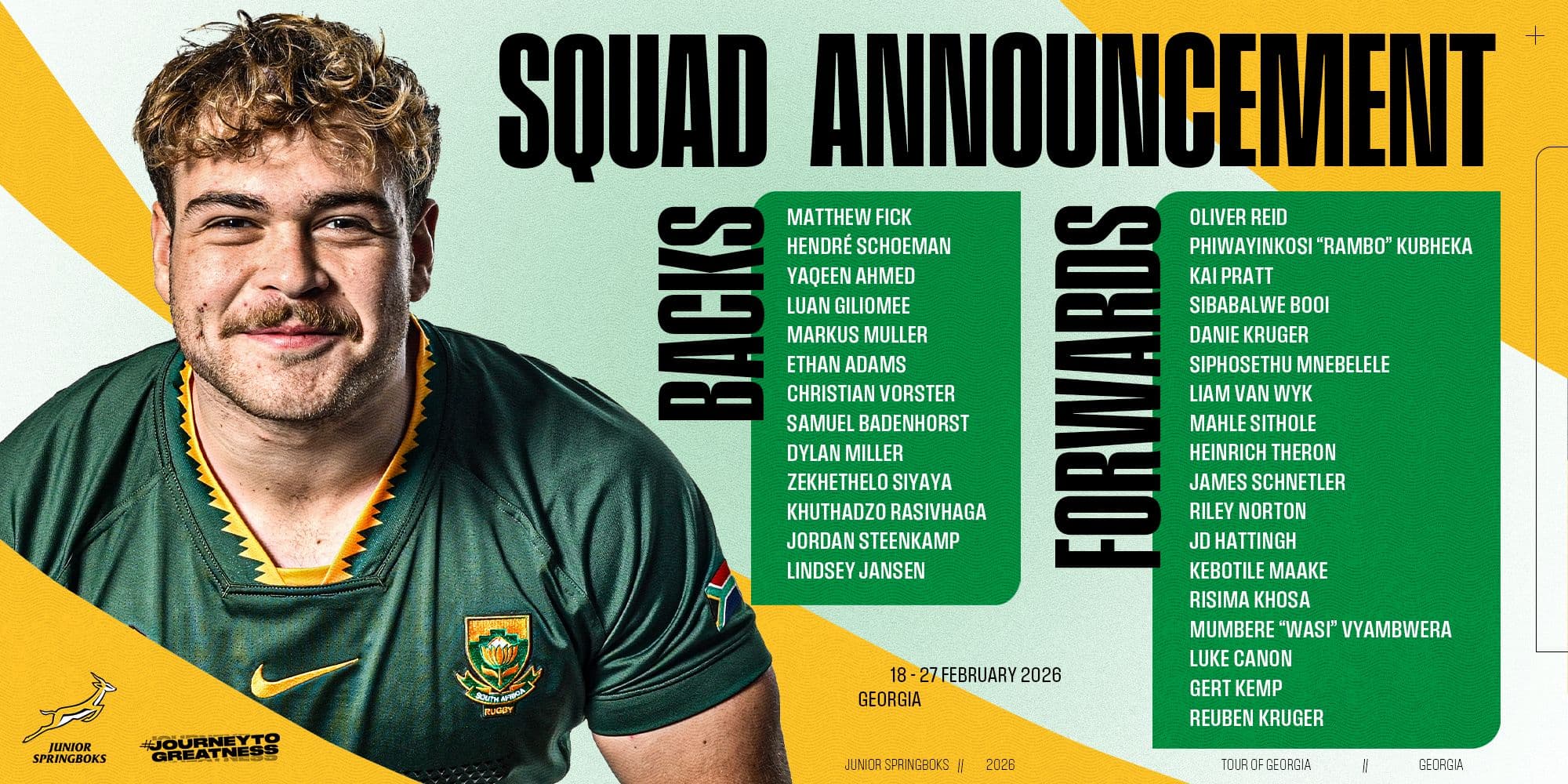 Foote names exciting SA U20 squad for Georgia tour