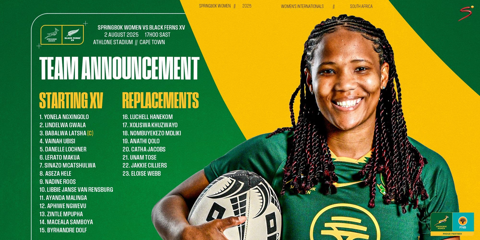 Malinga, Lochner and Gwala return for Bok Women