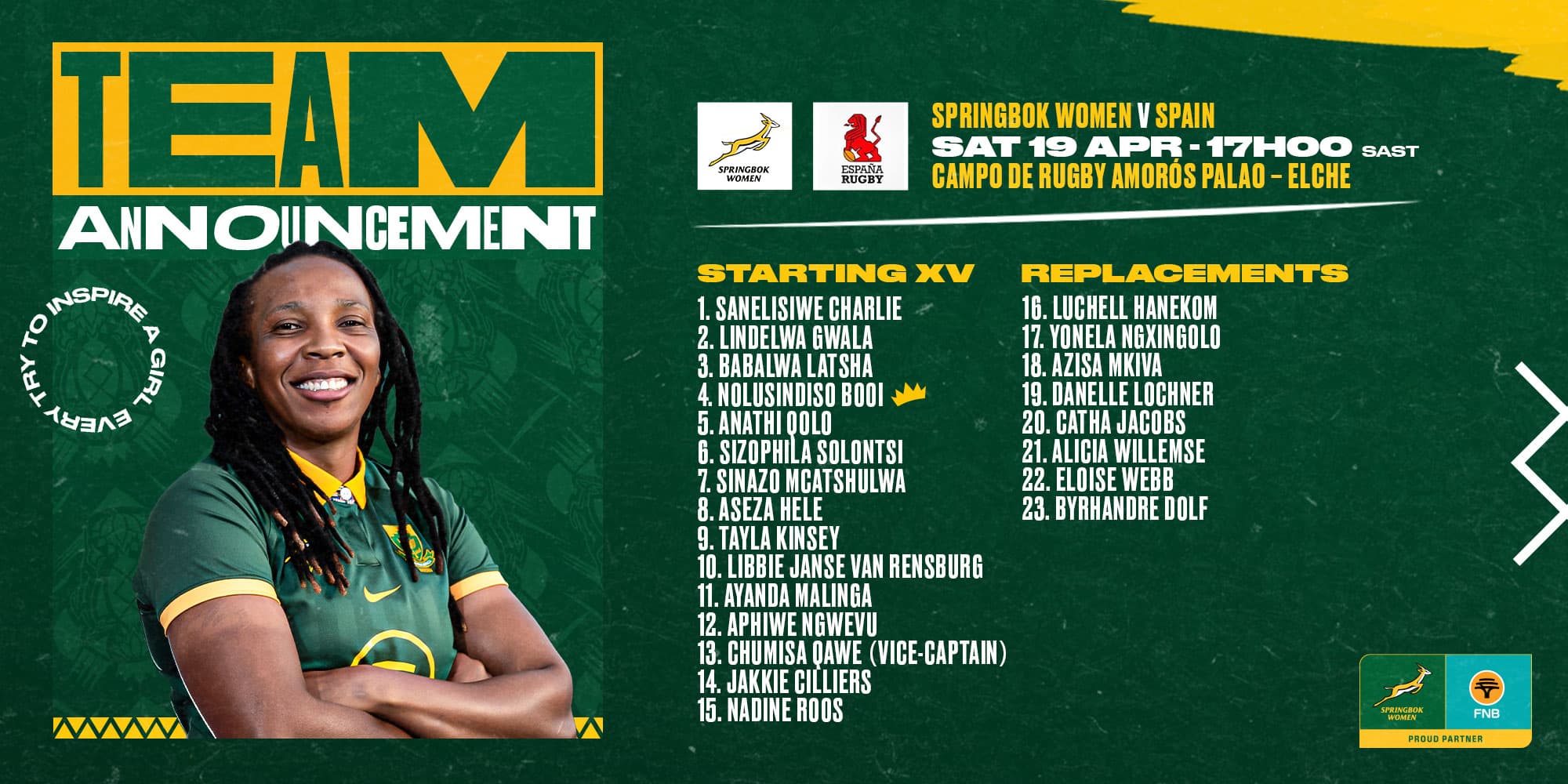 Bok captain Booi hits milestone 50th Test in Spain