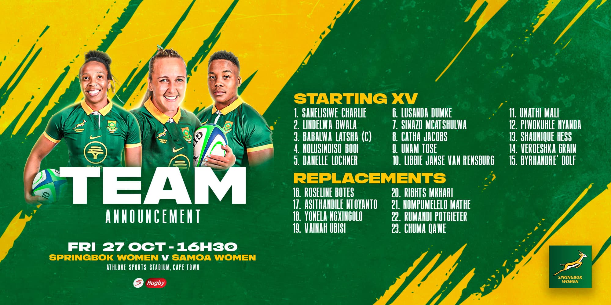 Koen tweaks Bok Women team for final WXV match