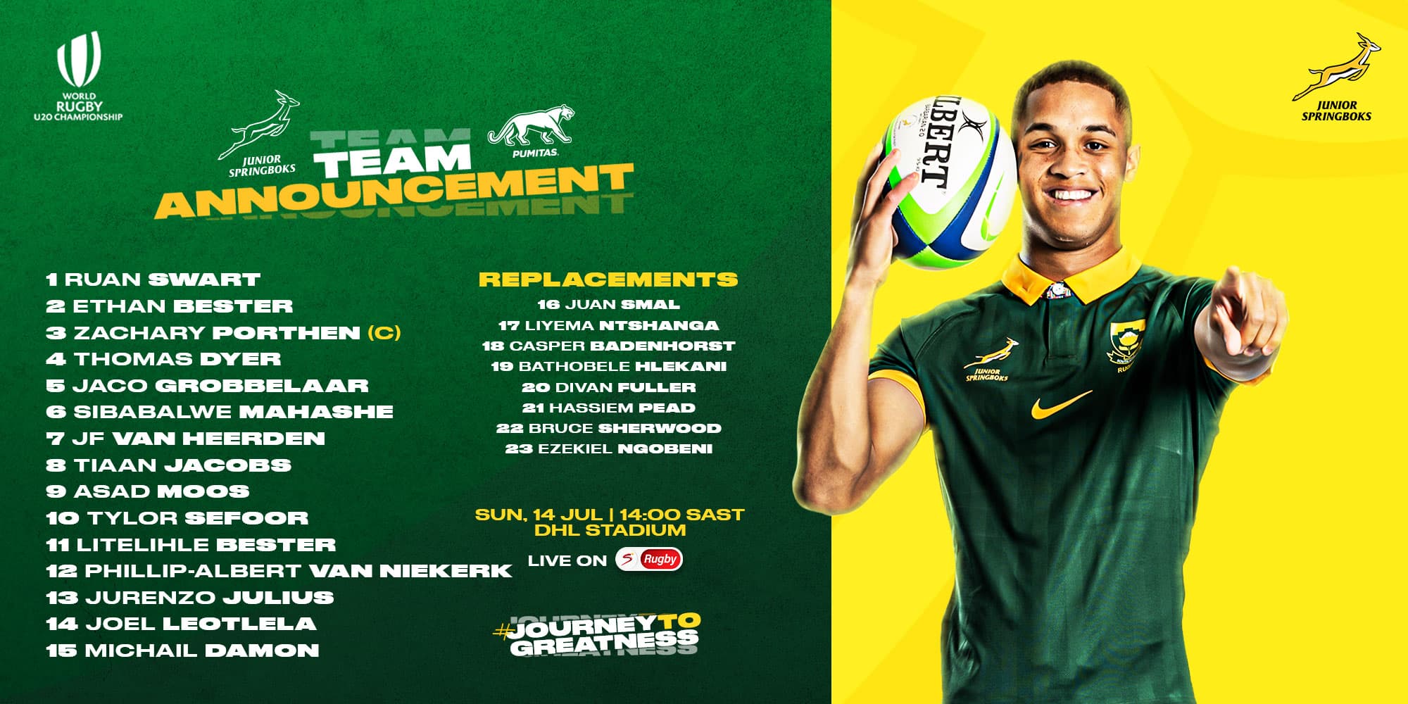 Nhleko shuffles Junior Bok side for Argentina rematch