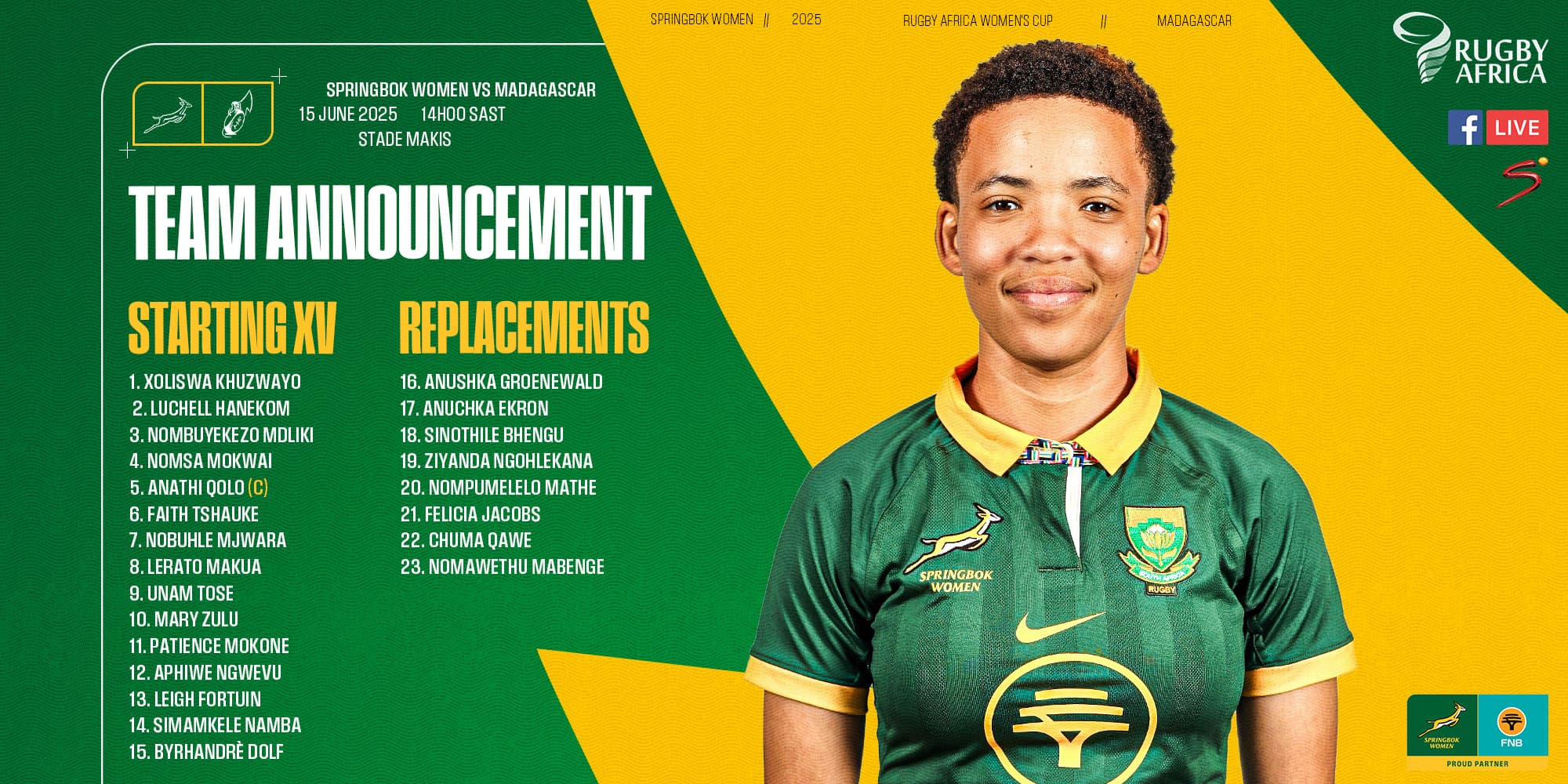 Fortuin and Mjwara earn first starts for Bok Women