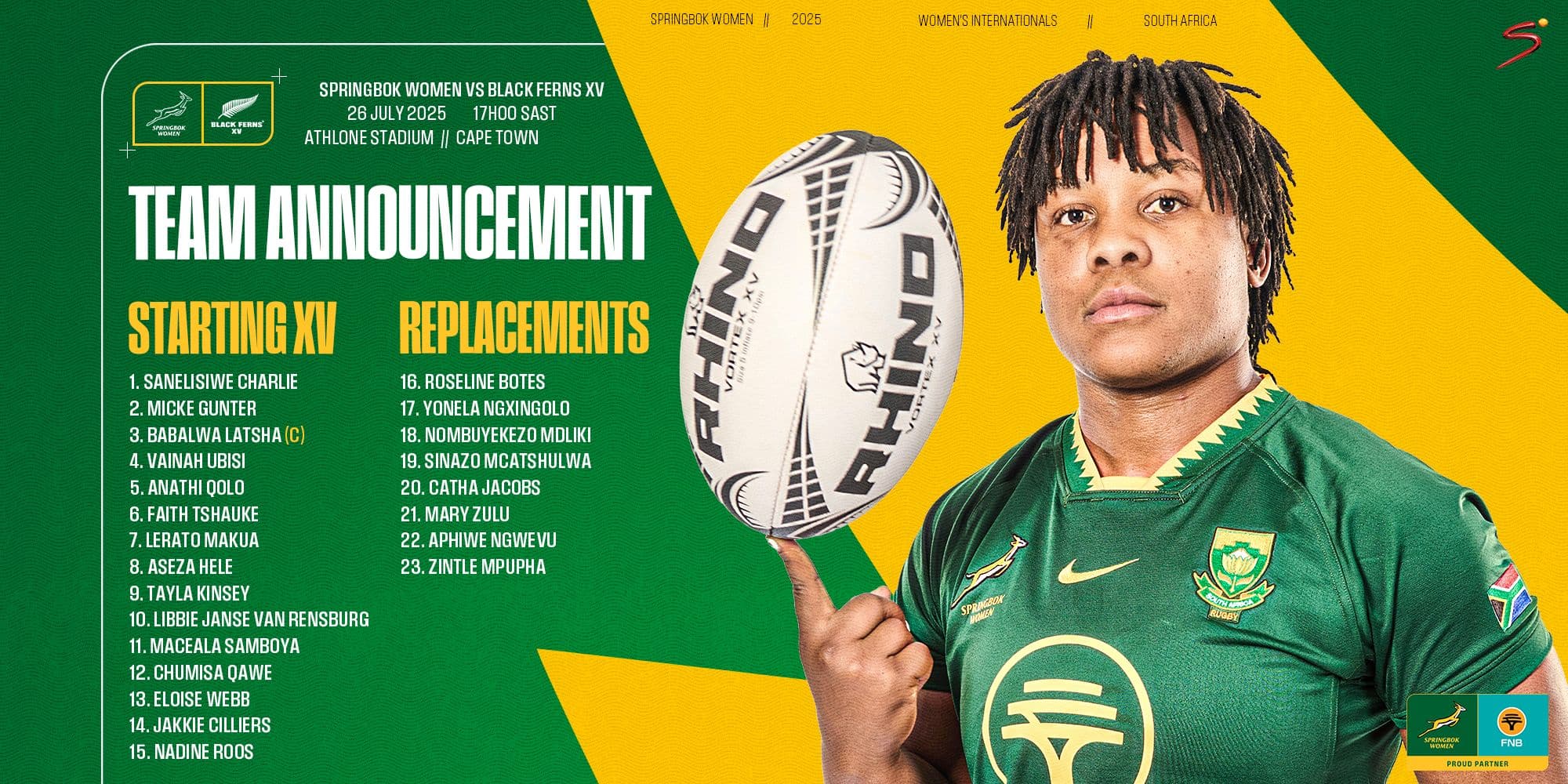 Latsha to lead Springbok Women in Cape Town