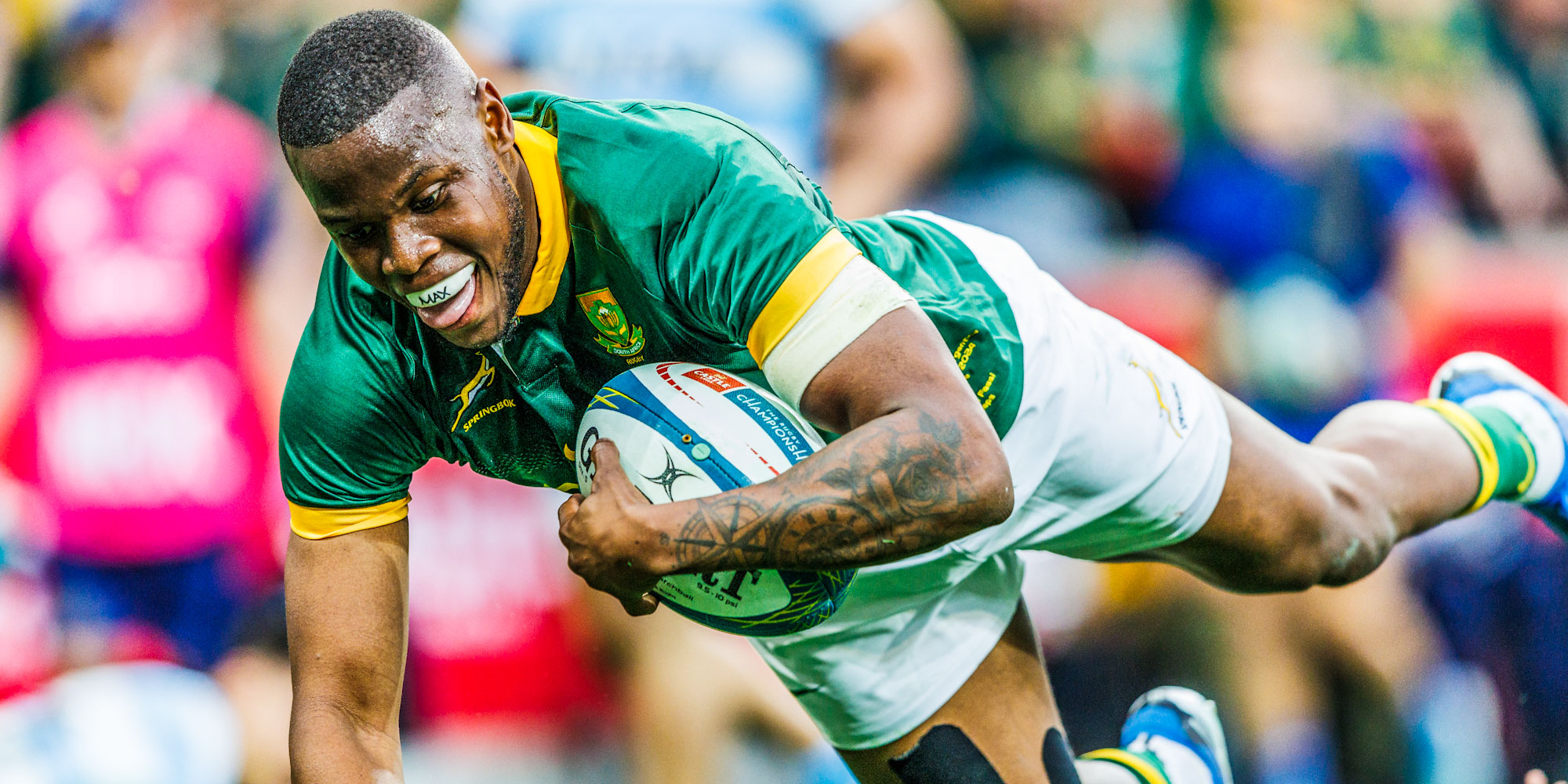 Aphelele Fassi goes over for one of his two tries against Argentina in Mbombela.