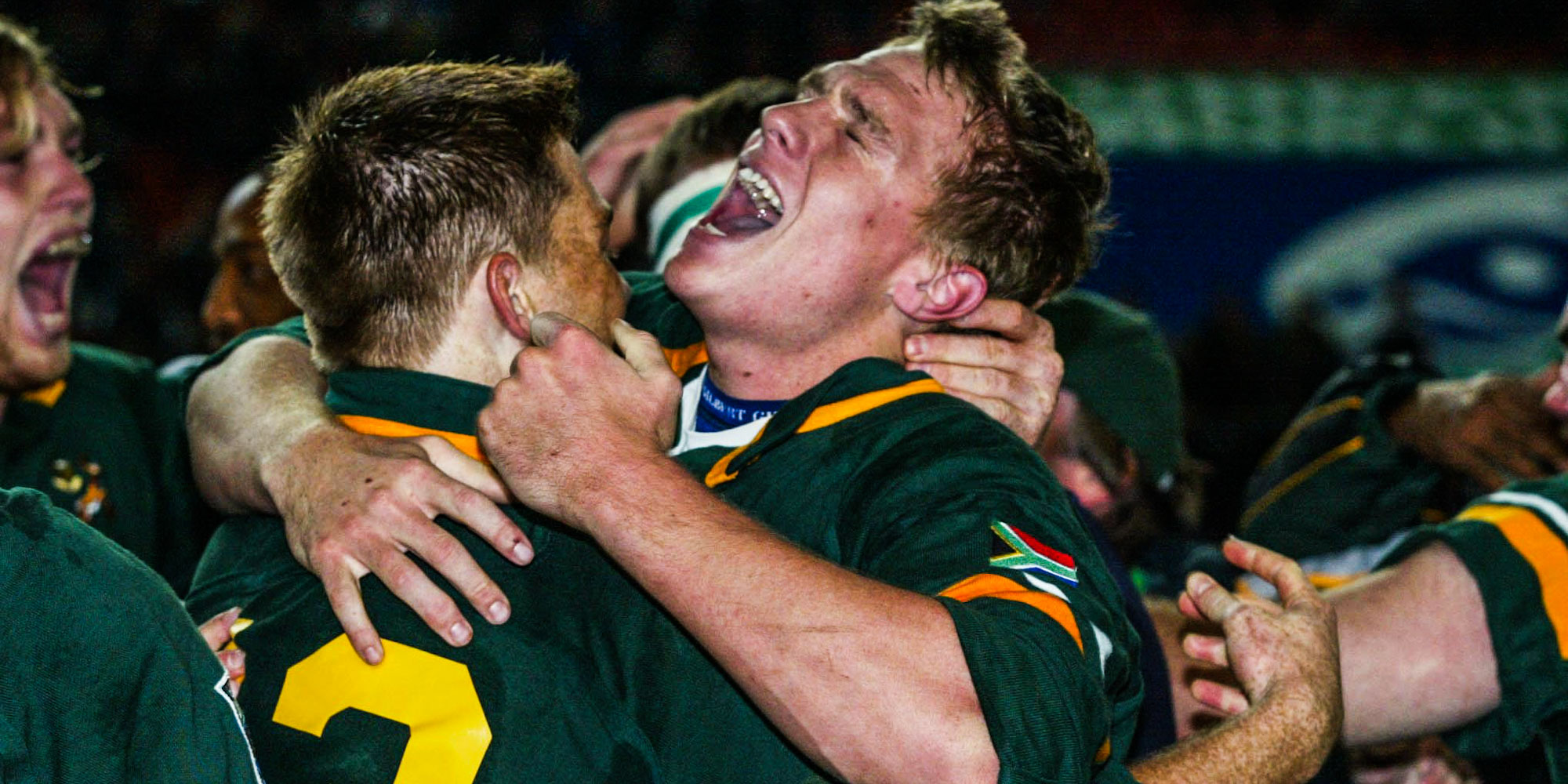 An ecstatic Jean de Villiers celebrates the Junior Boks winning the U21 World Championship in 2002.