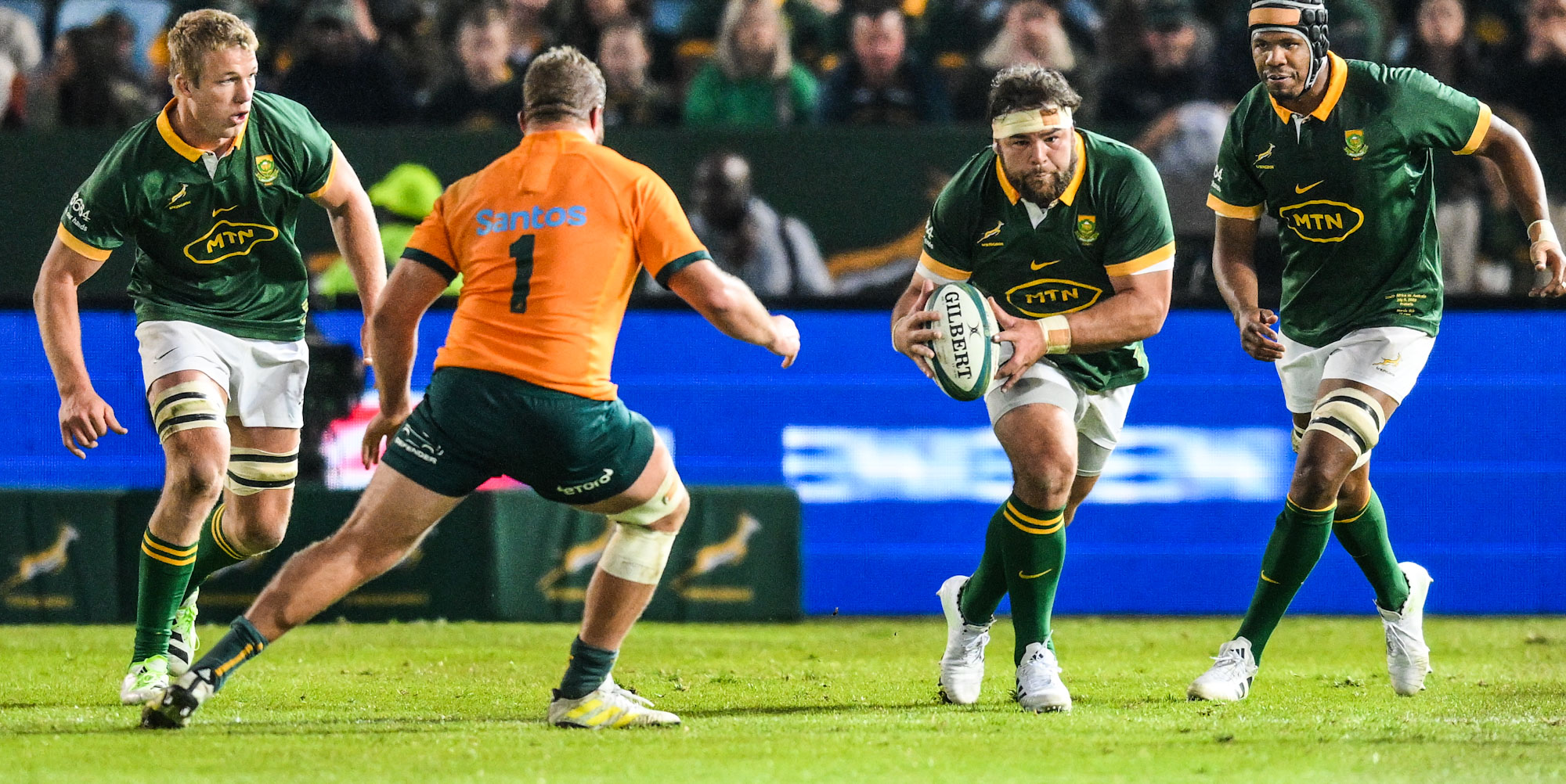 Frans Malherbe on the charge against the Wallabies in Pretoria.