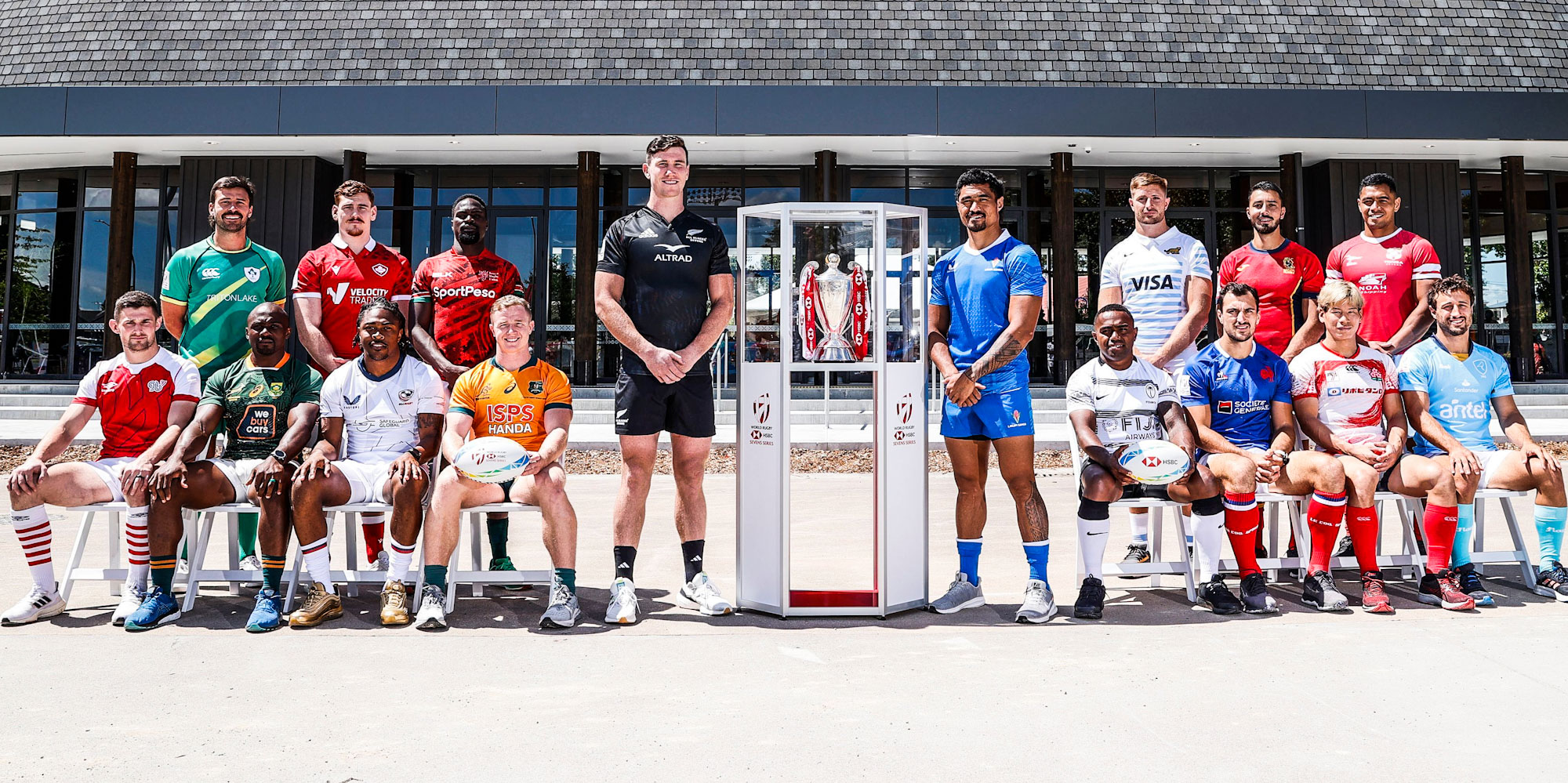 The captains of the men's teams in action at the HSBC New Zealand Sevens in Hamilton this weekend.