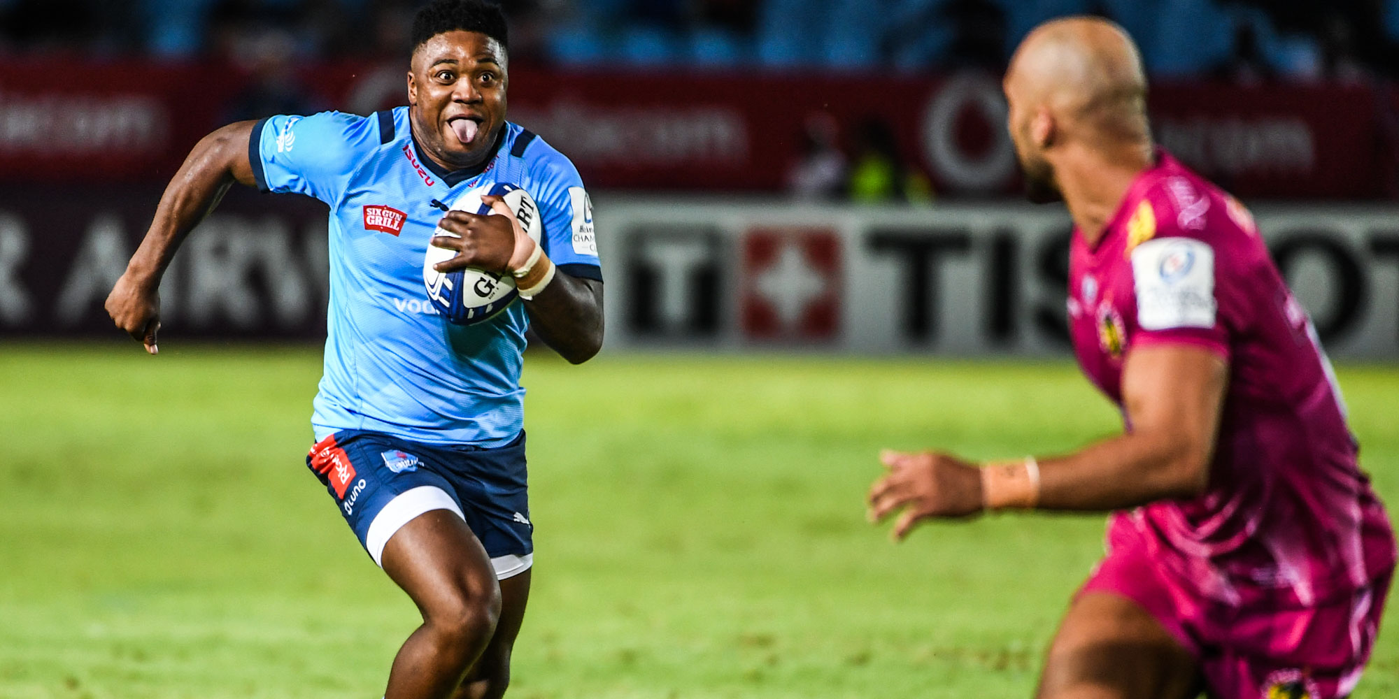 Wandisile Simelane scored twice as the Vodacom Bulls beat the Exeter Chiefs in Pretoria.