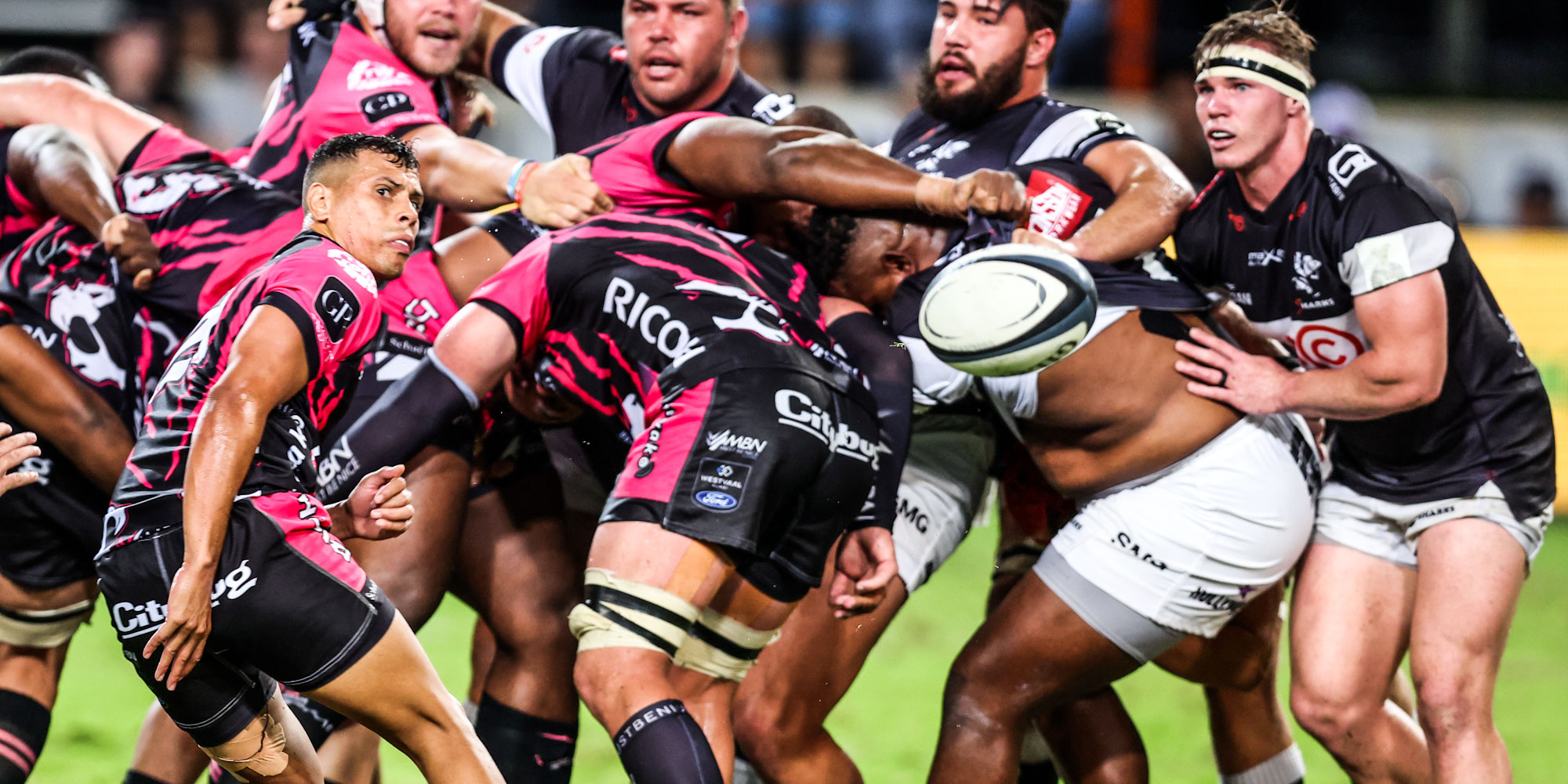 Chriswill September of the Airlink Pumas gets the ball away in their match against the Cell C Sharks last weekend.