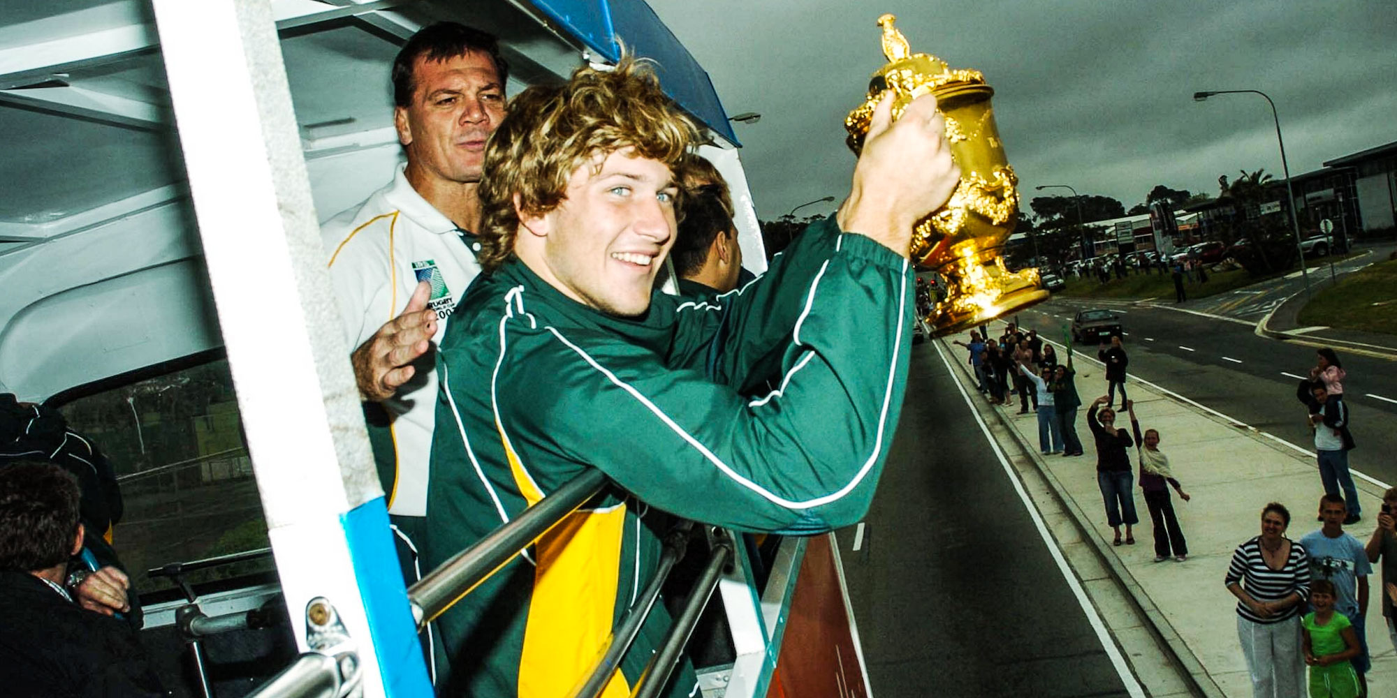 Celebrating the RWC victory as a 20-year-old in 2007.