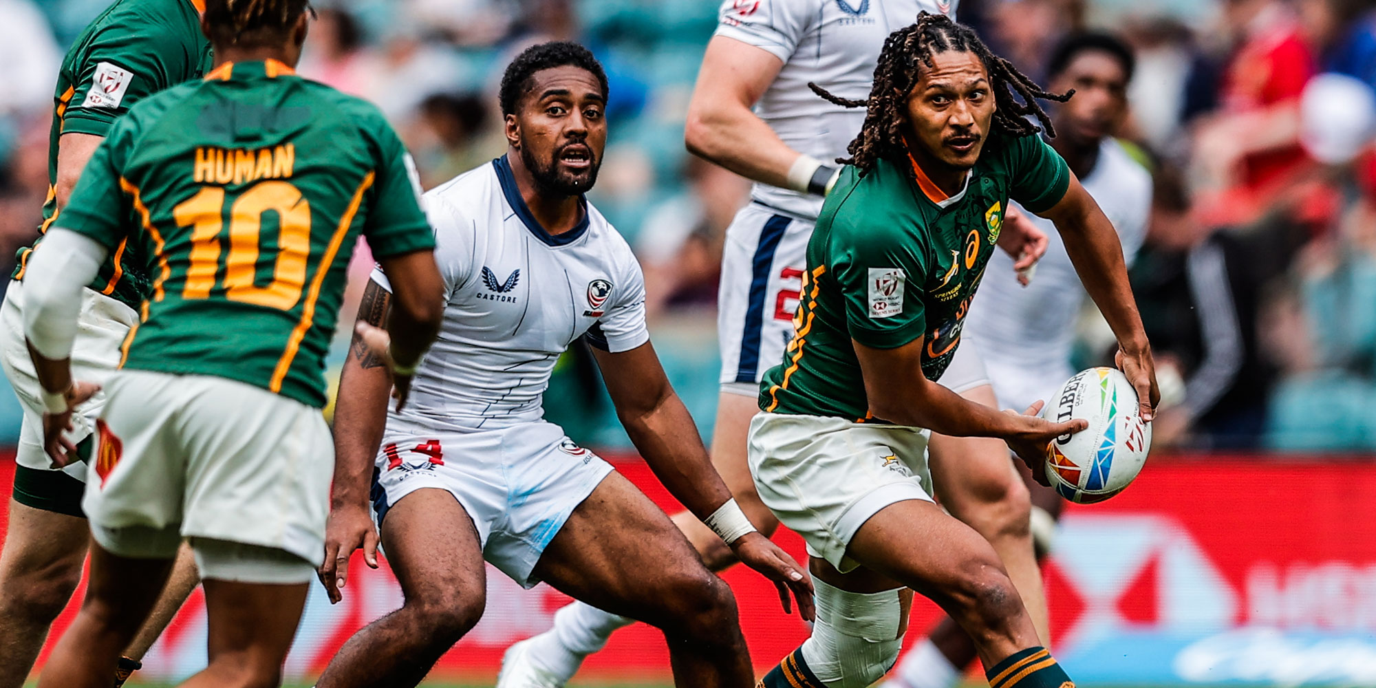 Justin Geduld scored one of the Blitzboks' seven tries against the USA on Sunday.