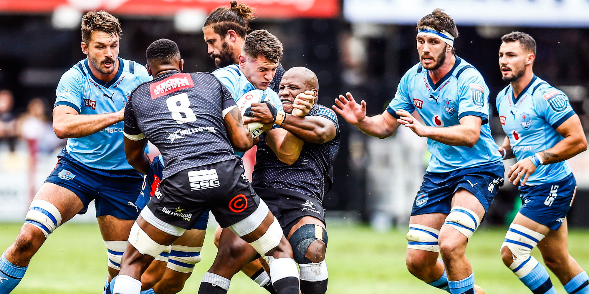 The Vodacom Bulls and Cell C Sharks in action earlier this season.