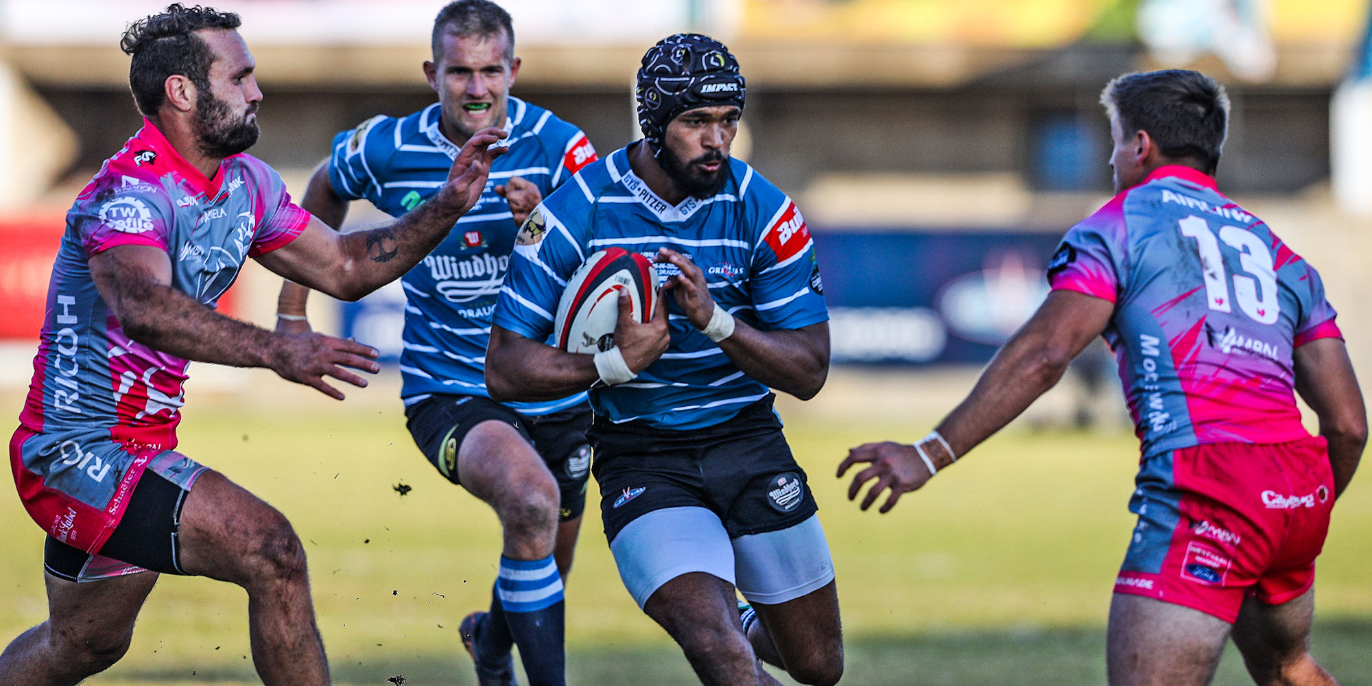 Munier Hartzenberg bursts through for Windhoek Draught Griquas' only try of the final.