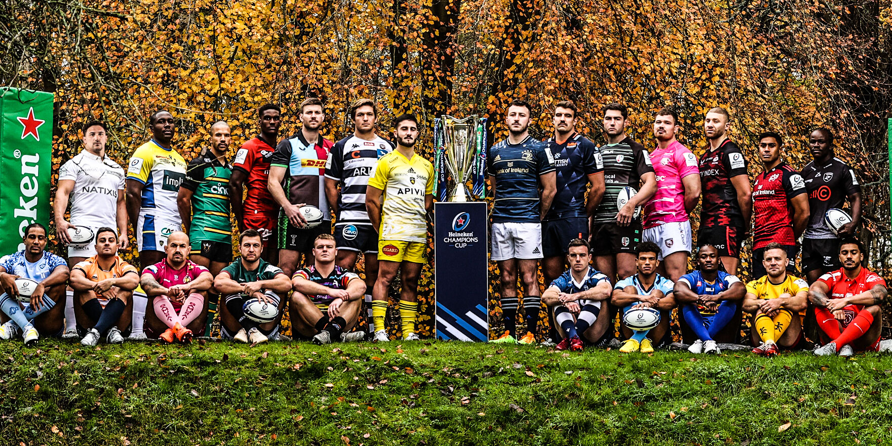 Players from the 24 teams that will feature in the Heineken Champions Cup.